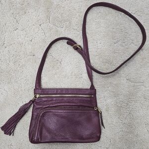 HOBO International CASSIE burgundy Leather Dual Zip Crossbody Bag Purse
